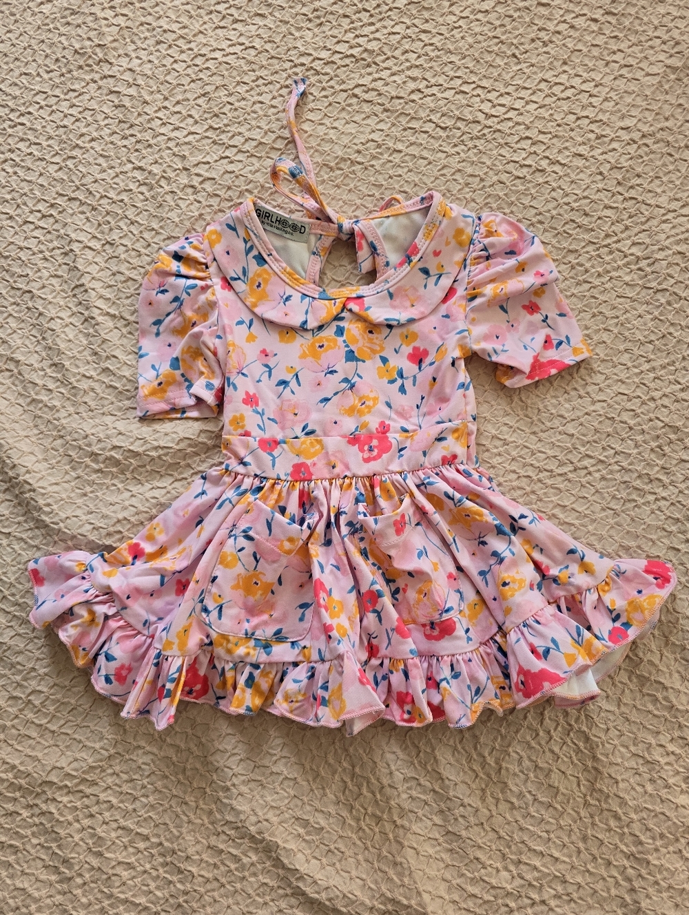 NWOT Girlhood PInk Floral Print Short Sleeve Girl Twirl Dress 12-18M